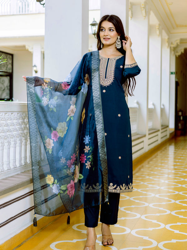 Viscose Chanderi With Embroidery Top Bottom Suit Set