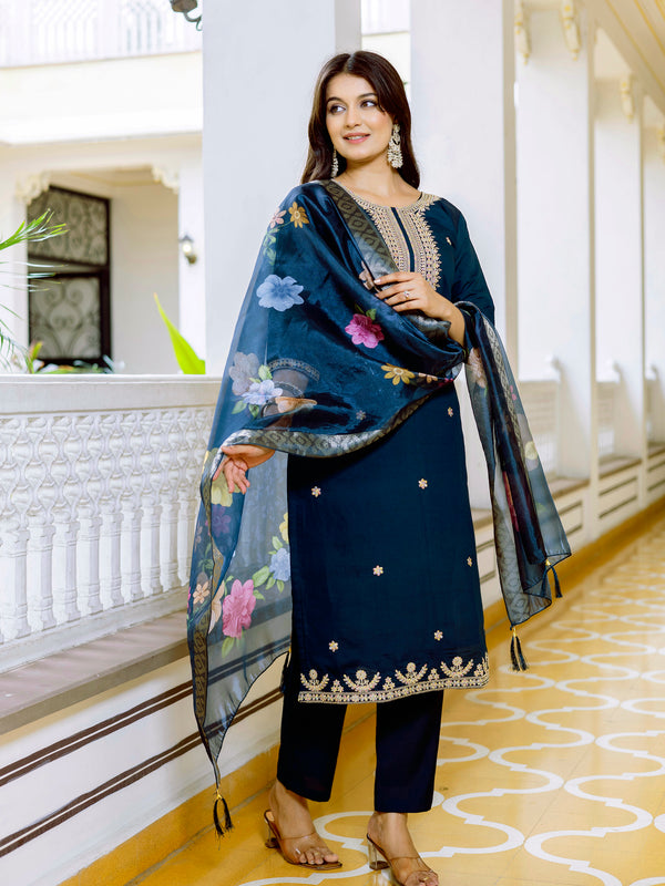 Viscose Chanderi With Embroidery Top Bottom Suit Set