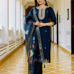 Viscose Chanderi With Embroidery Top Bottom Suit Set