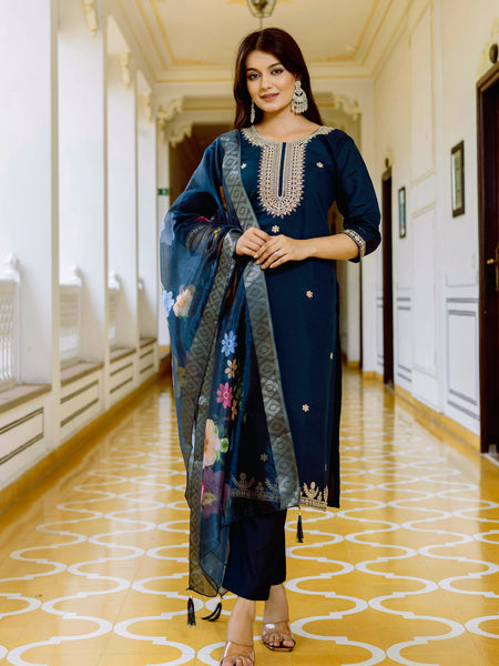 Viscose Chanderi With Embroidery Top Bottom Suit Set