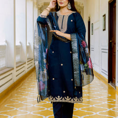 Viscose Chanderi With Embroidery Top Bottom Suit Set