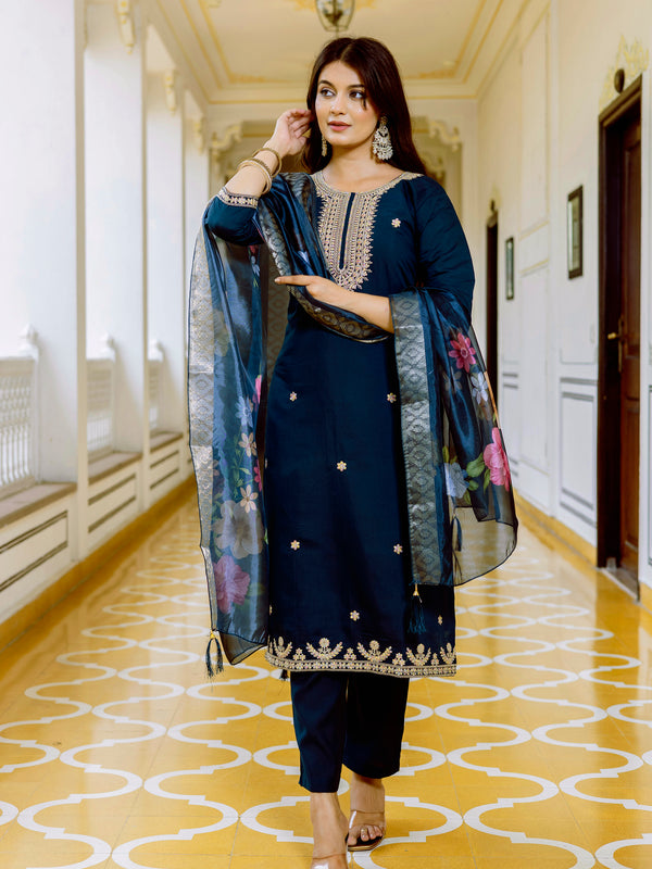 Viscose Chanderi With Embroidery Top Bottom Suit Set