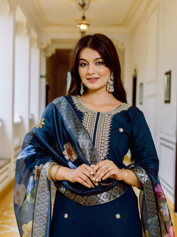 Viscose Chanderi With Embroidery Top Bottom Suit Set