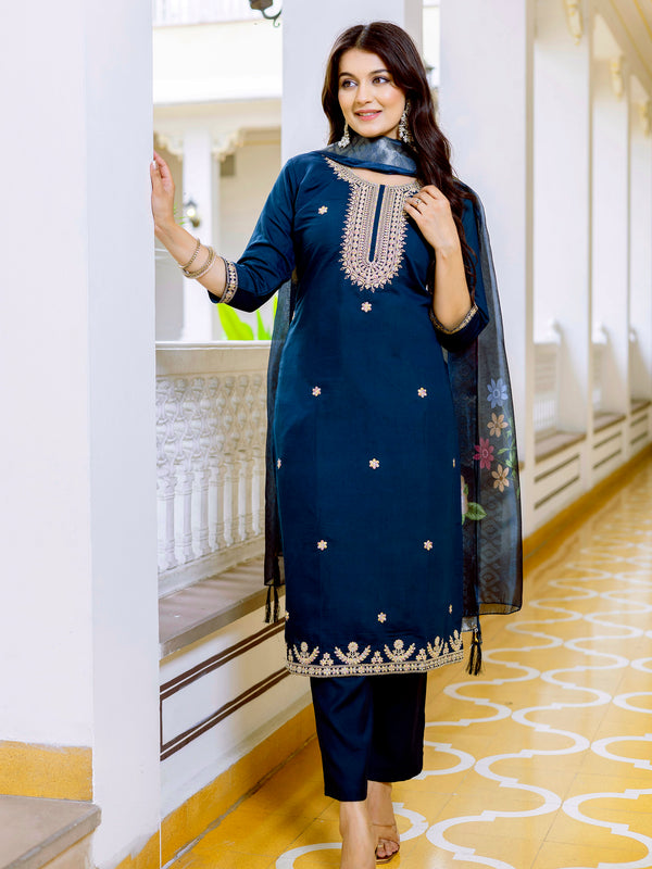 Viscose Chanderi With Embroidery Top Bottom Suit Set