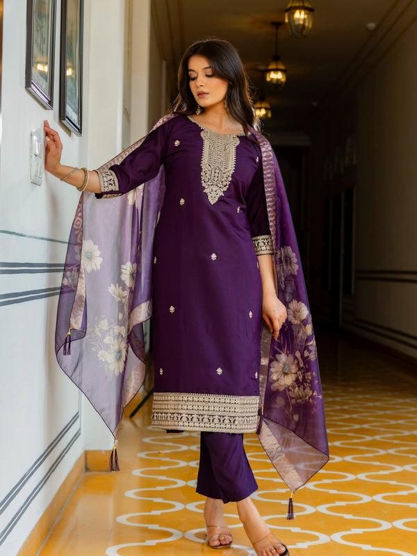 Viscose Chanderi With Embroidery Sharara Suit Set