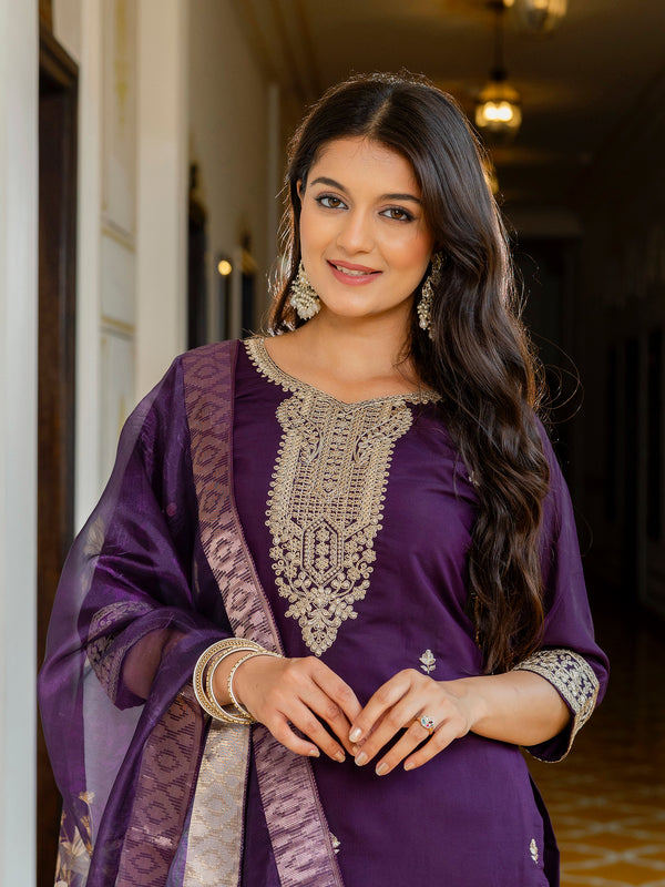 Viscose Chanderi With Embroidery Sharara Suit Set