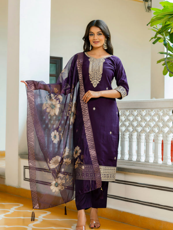 Viscose Chanderi With Embroidery Sharara Suit Set