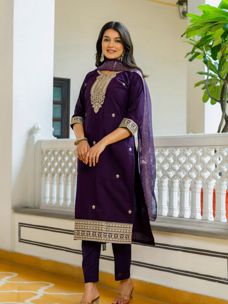 Viscose Chanderi With Embroidery Sharara Suit Set
