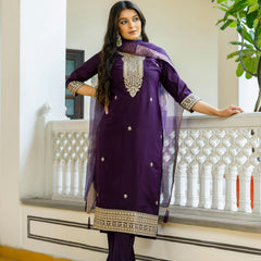 Viscose Chanderi With Embroidery Sharara Suit Set