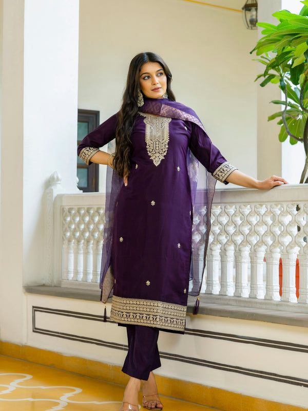 Viscose Chanderi With Embroidery Sharara Suit Set