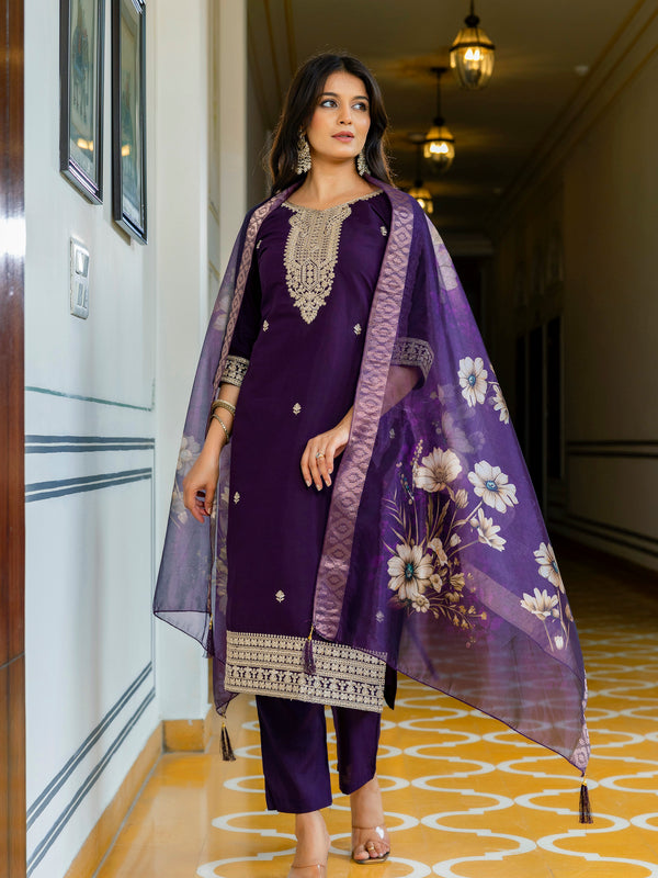 Viscose Chanderi With Embroidery Sharara Suit Set