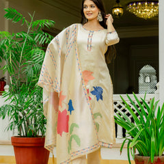 Viscose Assam Silk With Embroidery