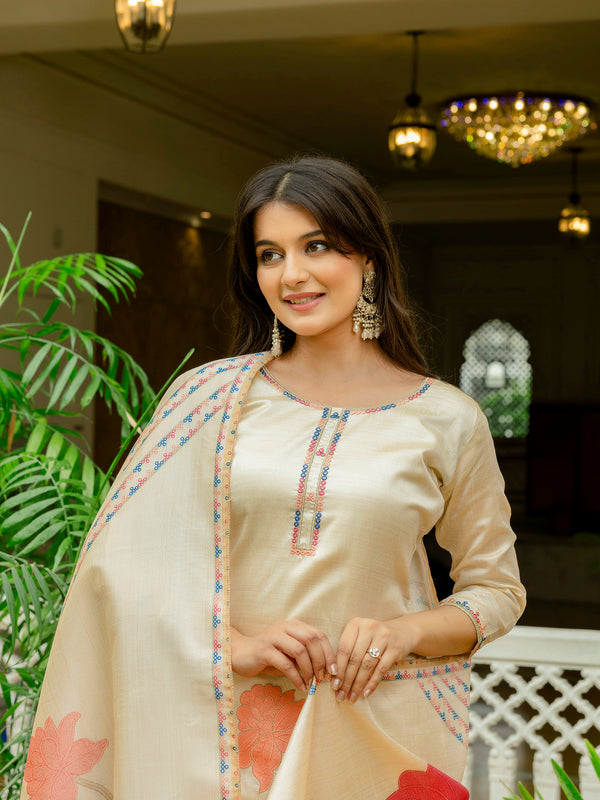 Viscose Assam Silk With Embroidery
