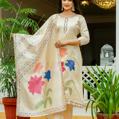 Viscose Assam Silk With Embroidery