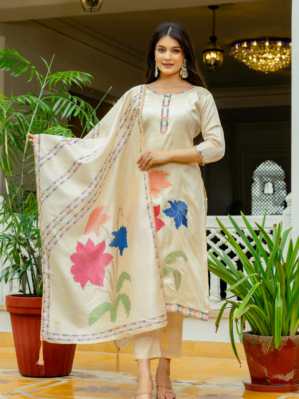 Viscose Assam Silk With Embroidery