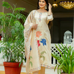 Viscose Assam Silk With Embroidery
