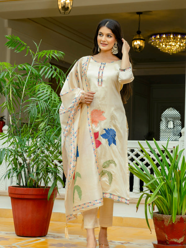 Viscose Assam Silk With Embroidery