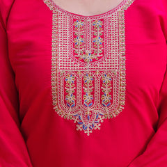 Kurti Pant Set With Dupatta (Straight Suit Set) Viscose Chanderi With Embroidery