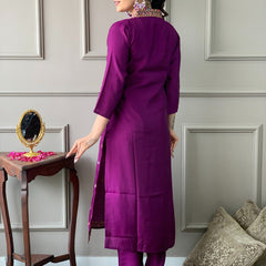 Viscose Chanderi With Embroidery Kurti Pant Set With Dupatta