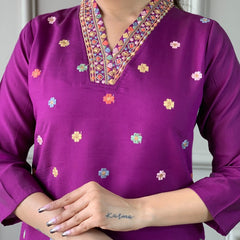 Viscose Chanderi With Embroidery Kurti Pant Set With Dupatta