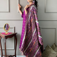 Viscose Chanderi With Embroidery Kurti Pant Set With Dupatta