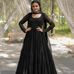 Faux Blooming Flared Gown with Dupatta
