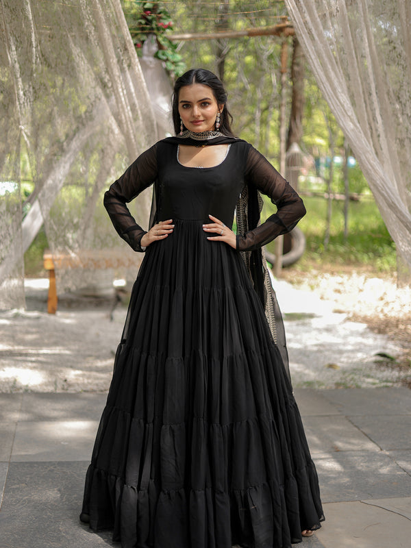 Faux Blooming Flared Gown with Dupatta