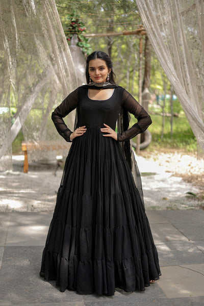 Faux Blooming Flared Gown with Dupatta