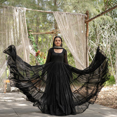 Faux Blooming Flared Gown with Dupatta