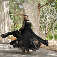 Faux Blooming Flared Gown with Dupatta