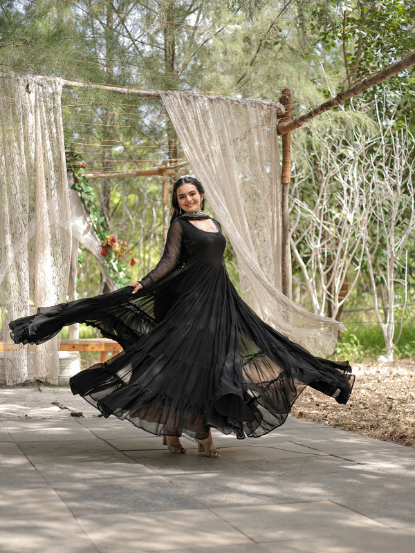 Faux Blooming Flared Gown with Dupatta