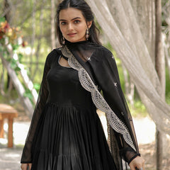 Faux Blooming Flared Gown with Dupatta