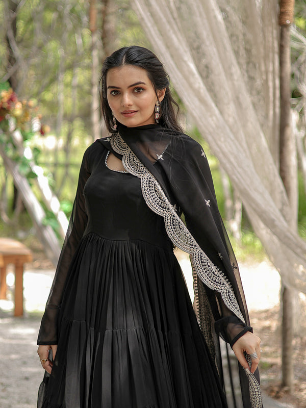 Faux Blooming Flared Gown with Dupatta
