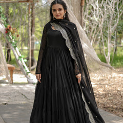 Faux Blooming Flared Gown with Dupatta