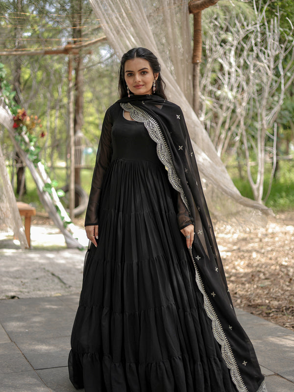 Faux Blooming Flared Gown with Dupatta