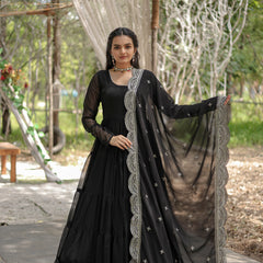 Faux Blooming Flared Gown with Dupatta