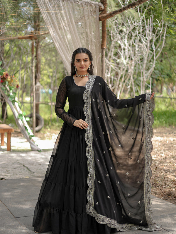 Faux Blooming Flared Gown with Dupatta