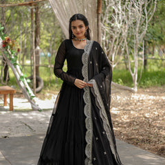 Faux Blooming Flared Gown with Dupatta