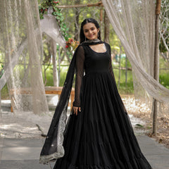 Faux Blooming Flared Gown with Dupatta
