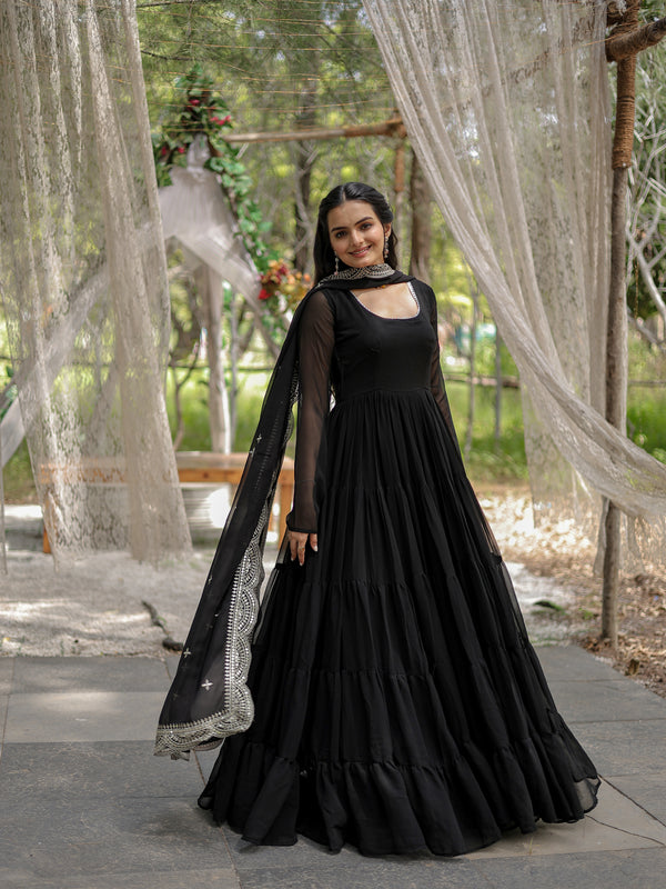 Faux Blooming Flared Gown with Dupatta