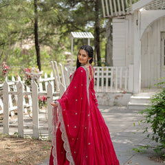 Faux Blooming Flared Gown with Dupatta