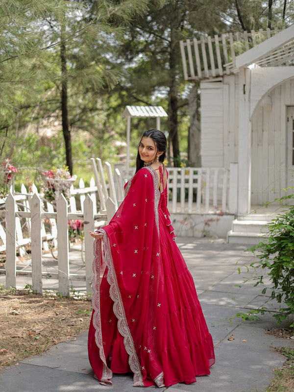 Faux Blooming Flared Gown with Dupatta
