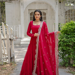 Faux Blooming Flared Gown with Dupatta