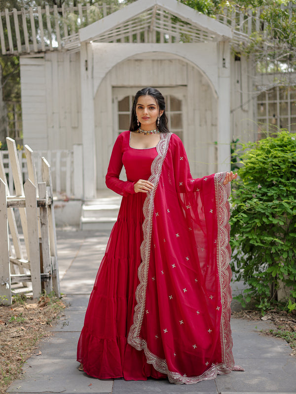 Faux Blooming Flared Gown with Dupatta