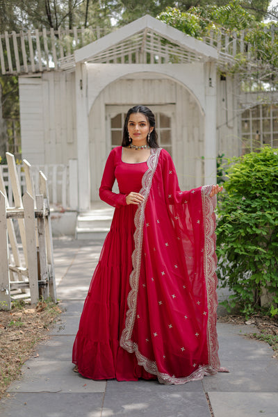 Faux Blooming Flared Gown with Dupatta