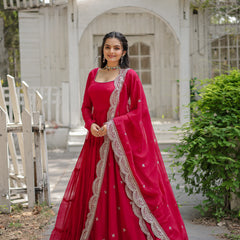 Faux Blooming Flared Gown with Dupatta