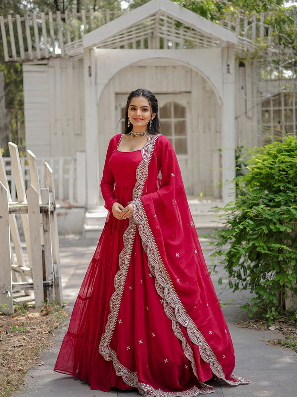 Faux Blooming Flared Gown with Dupatta