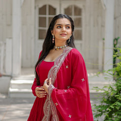 Faux Blooming Flared Gown with Dupatta
