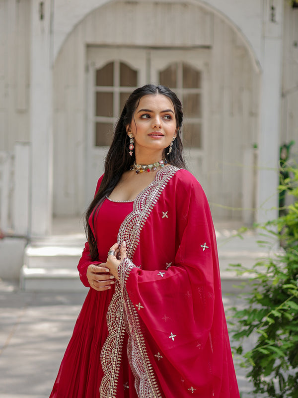 Faux Blooming Flared Gown with Dupatta