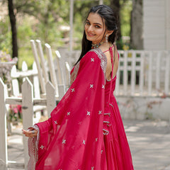 Faux Blooming Flared Gown with Dupatta